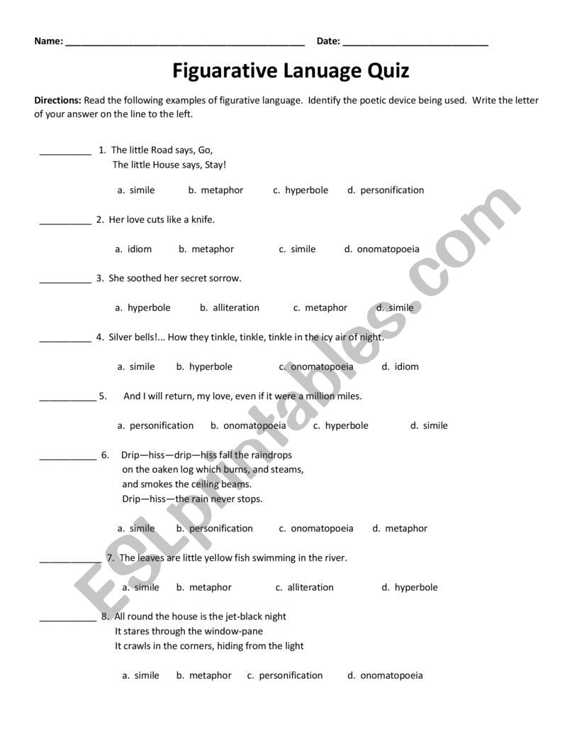 Figurative Language Test worksheet