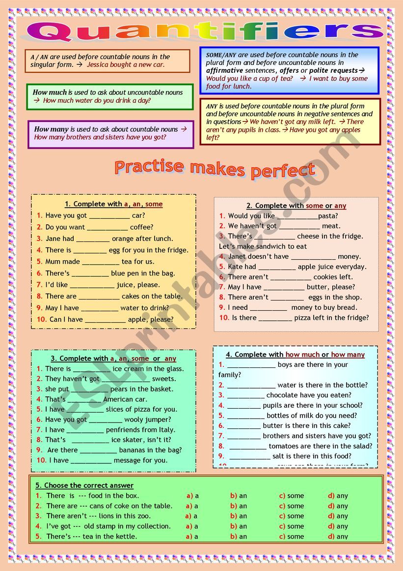 Quantifiers Exercises worksheet