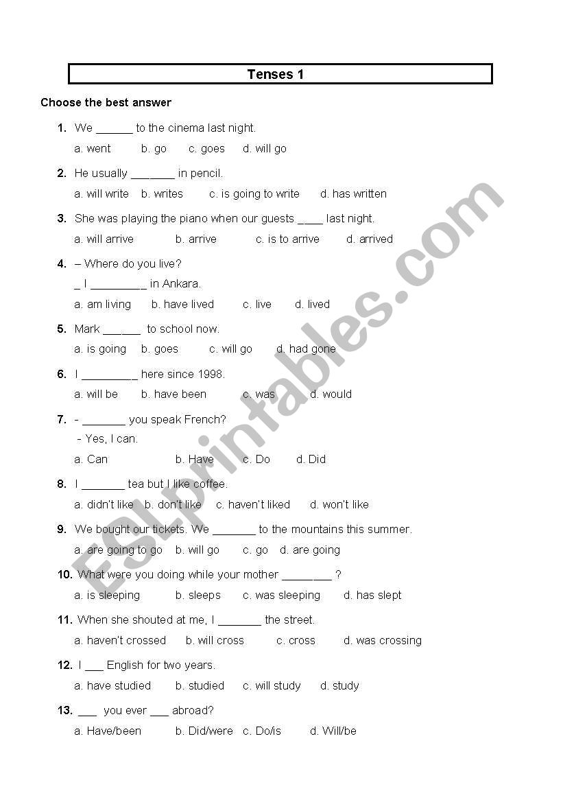 Tenses worksheet