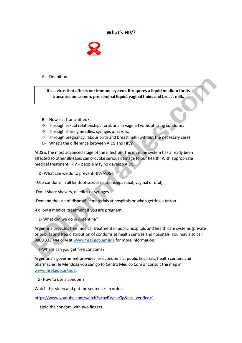 WHAT IS HIV? worksheet