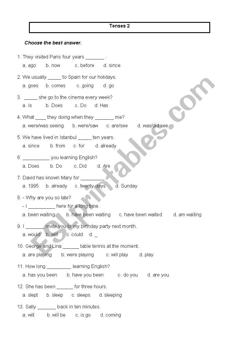 Tenses worksheet