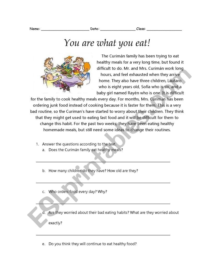 We are what we eat worksheet