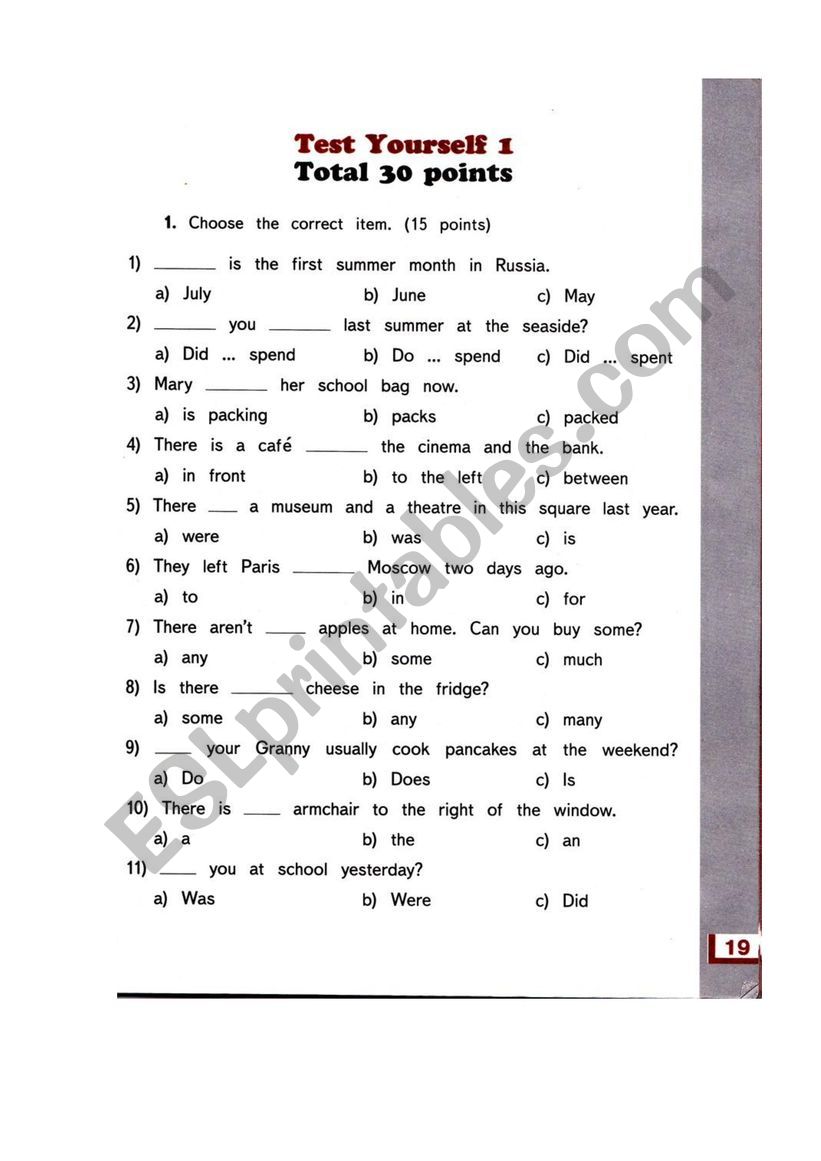 Test yourself 1 (page 19) worksheet