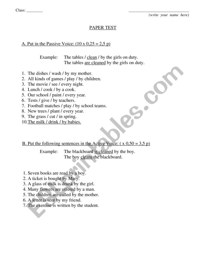 test passive voice worksheet