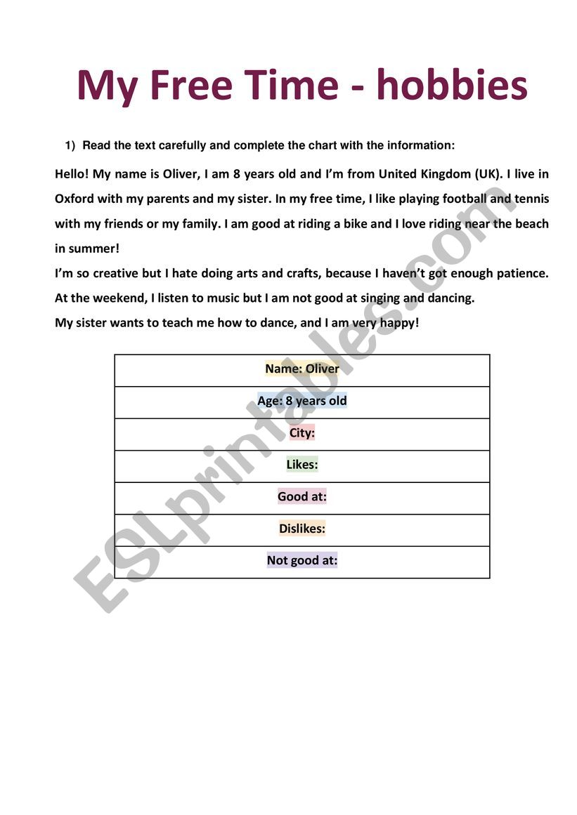 FREE TIME - HOBBIES worksheet