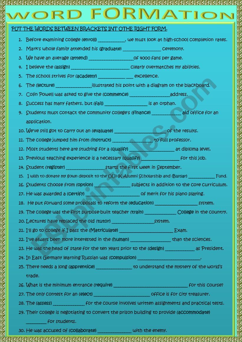 EDUCATION WORD FORMATION worksheet