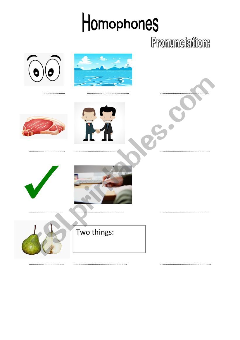 Homophones worksheet