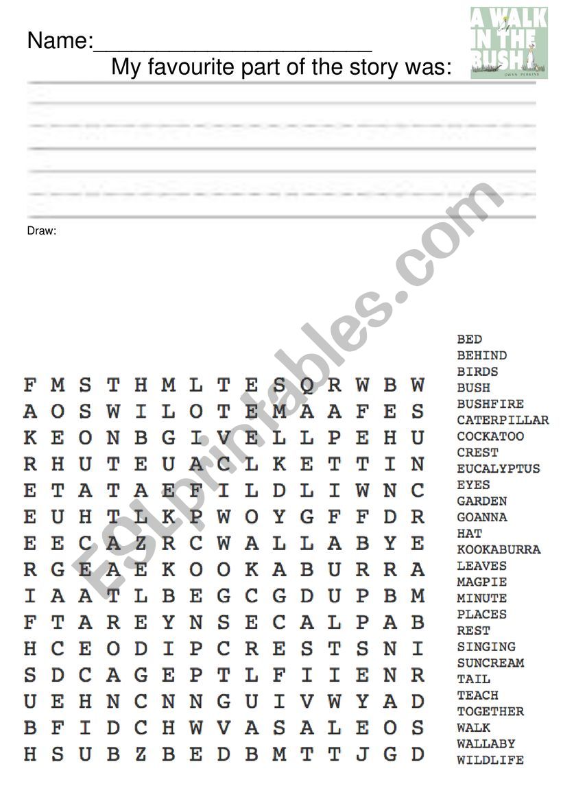 A walk in the bush Worksheet worksheet