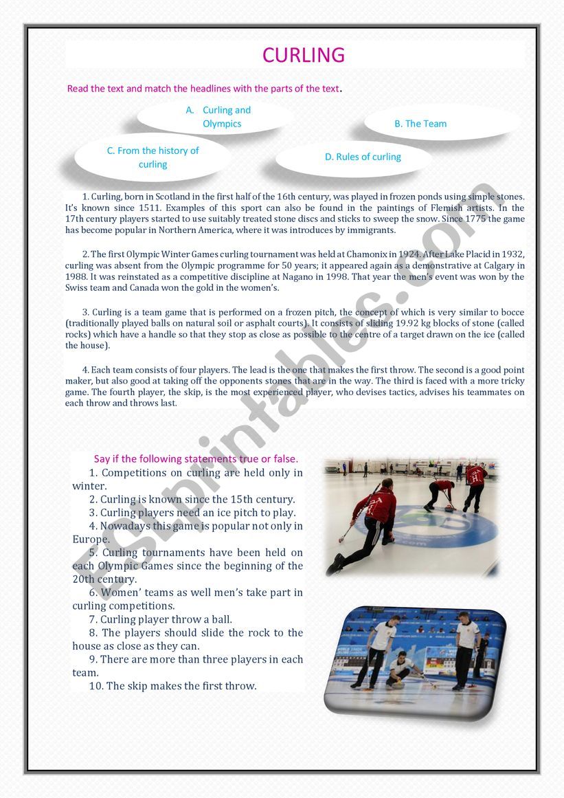 Curling worksheet