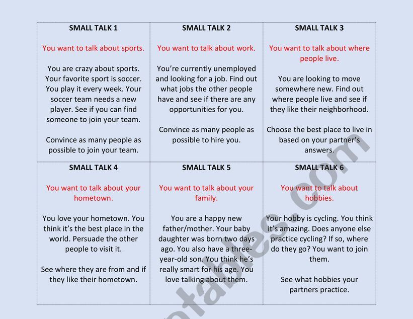 SMALL TALK CARS worksheet