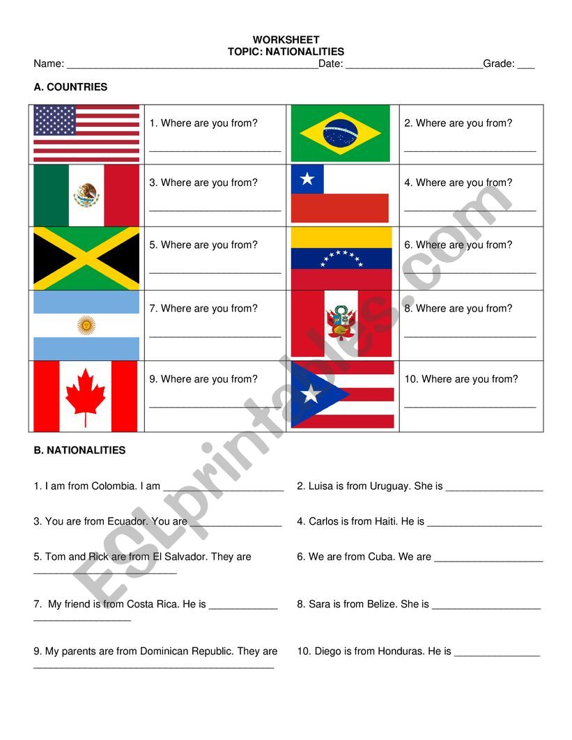 NATIONALITIES WORKSHEET worksheet