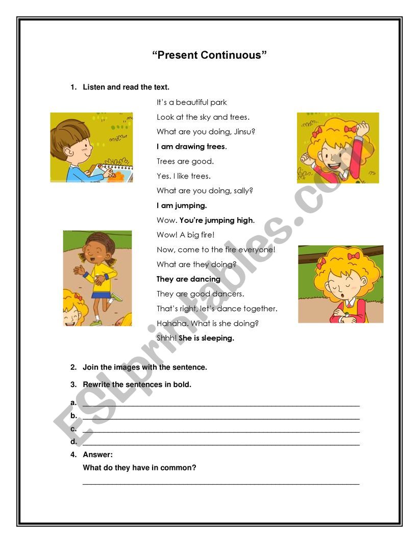Identify Present Continuous ESL Worksheet By Conicalfual