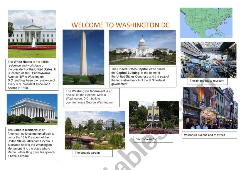 Welcome to Washington DC worksheet