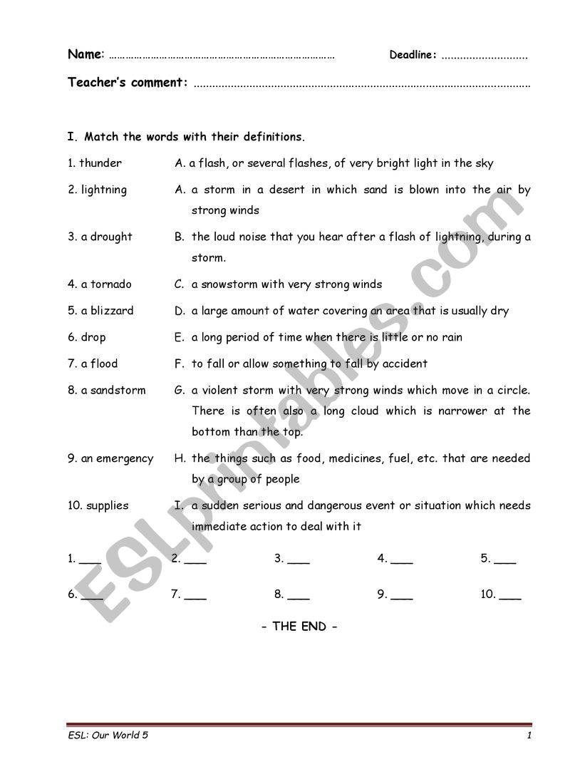 Extreme weather WS with KEYS worksheet