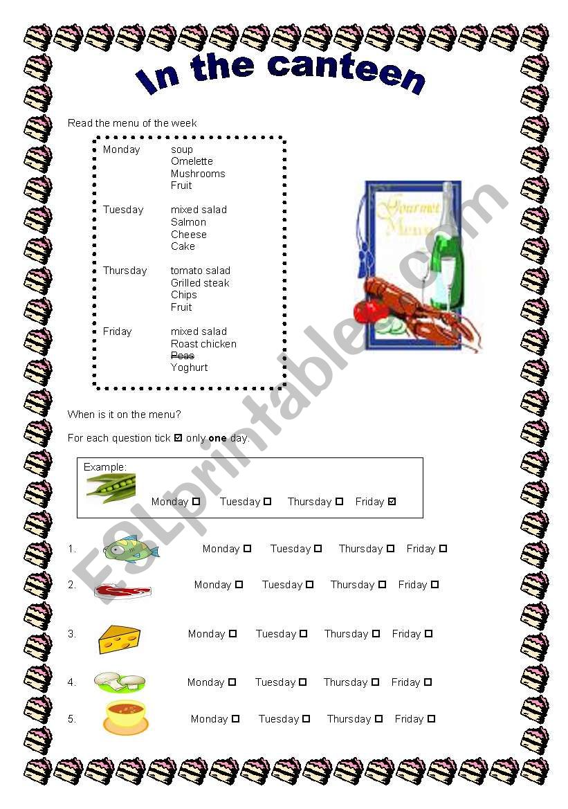 in the canteen worksheet