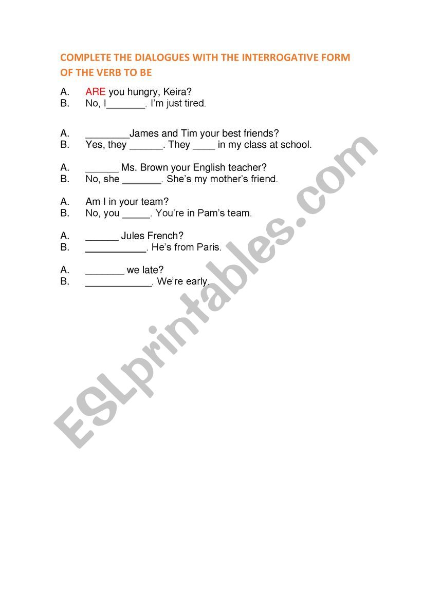 Verb to be worksheet