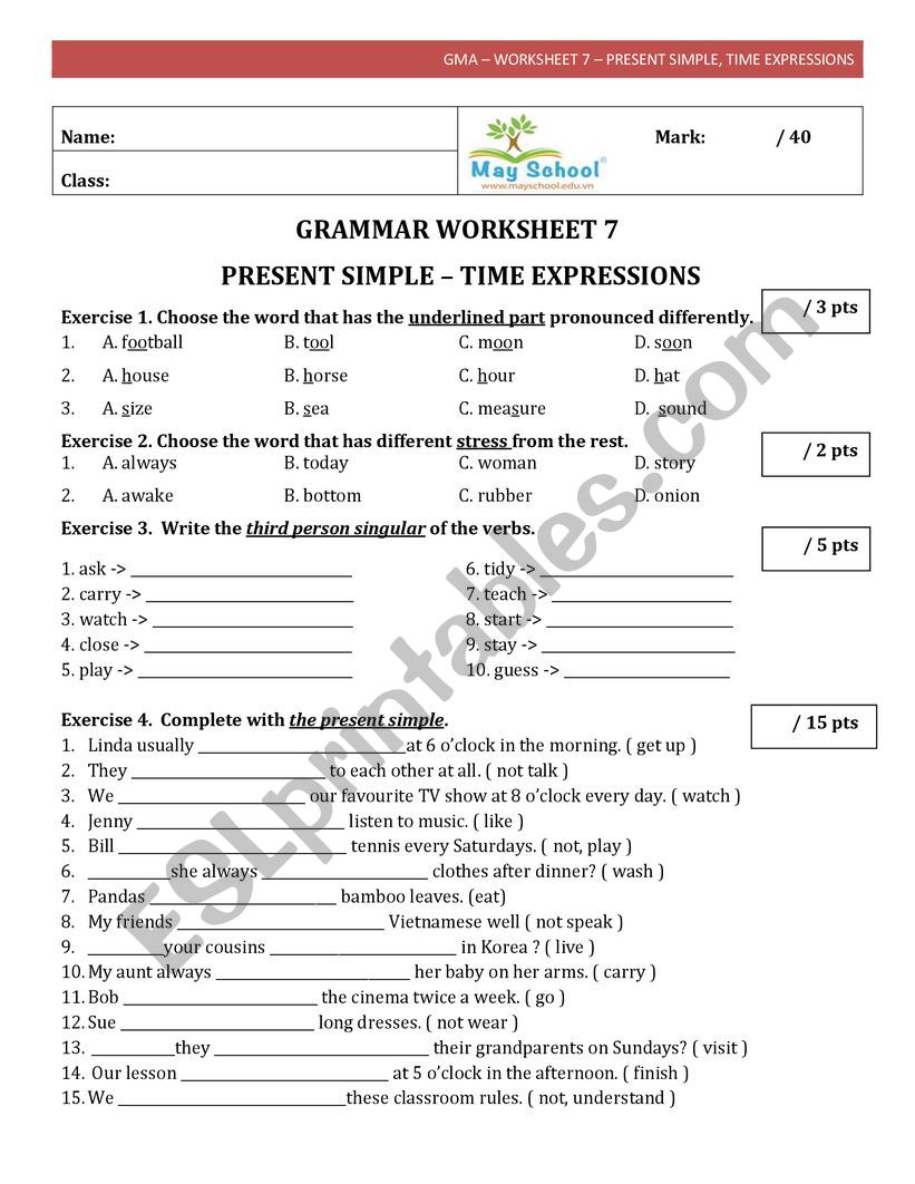 Present simple 1 worksheet