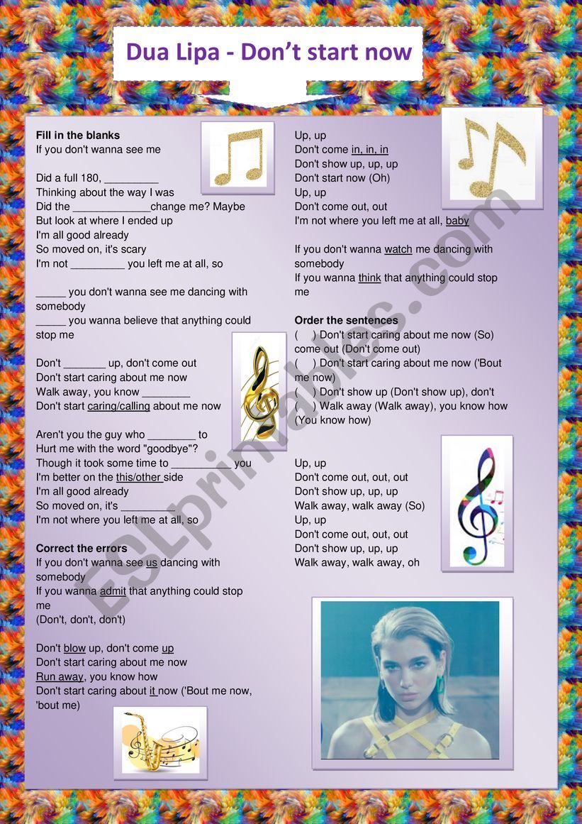 Dua Lipa - Dont start now worksheet