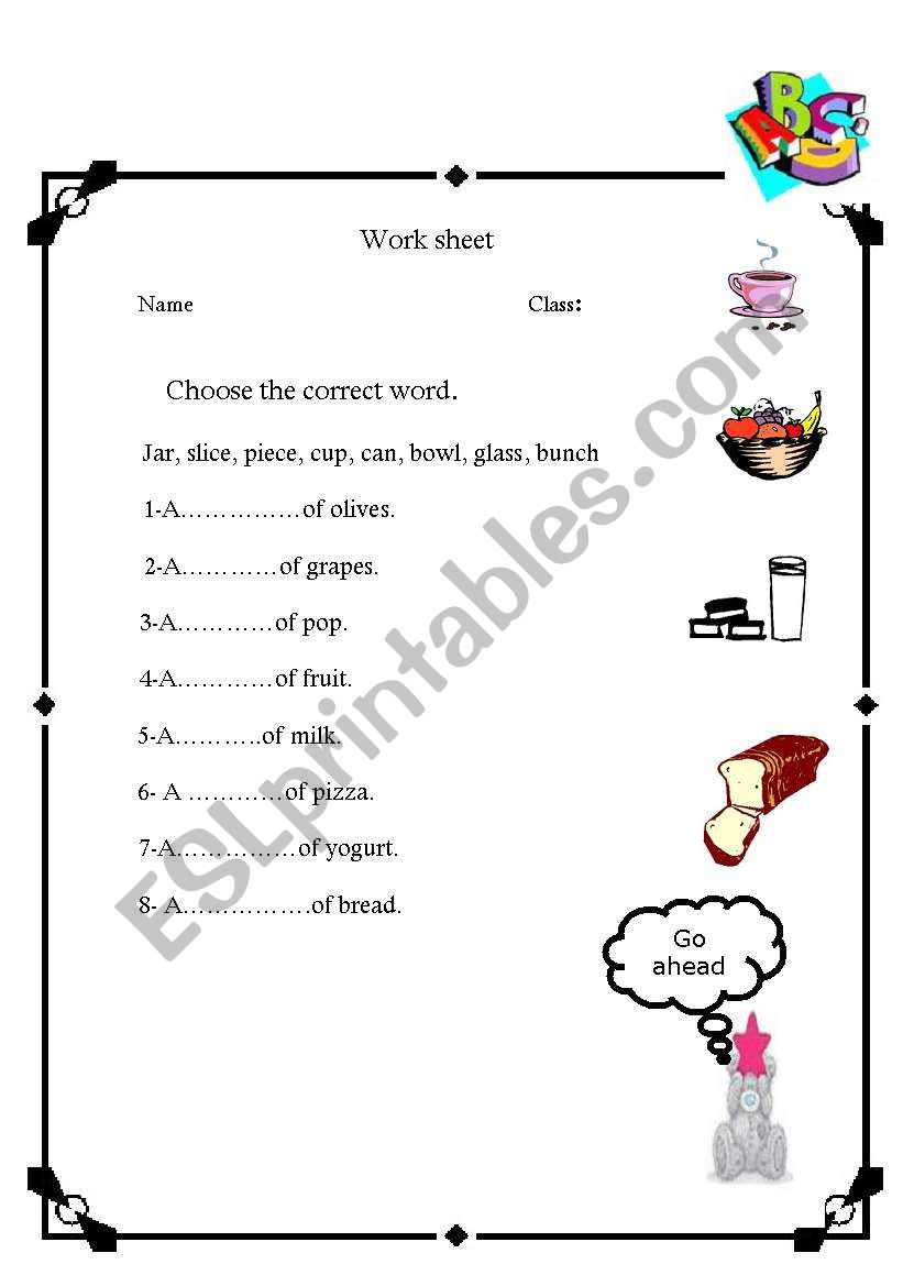 food  - word worksheet