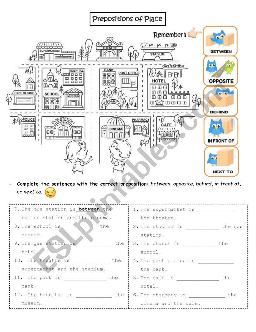 Prepositions of Place worksheet