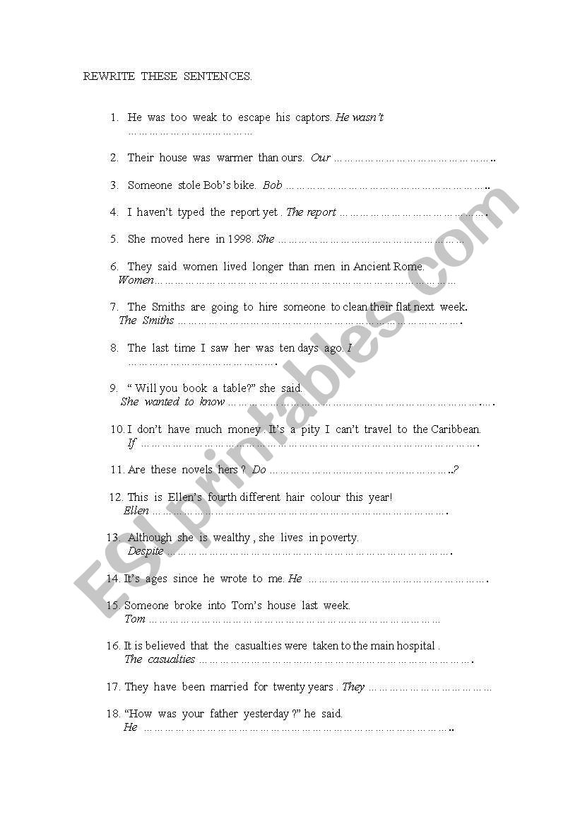 Transformation exercises worksheet