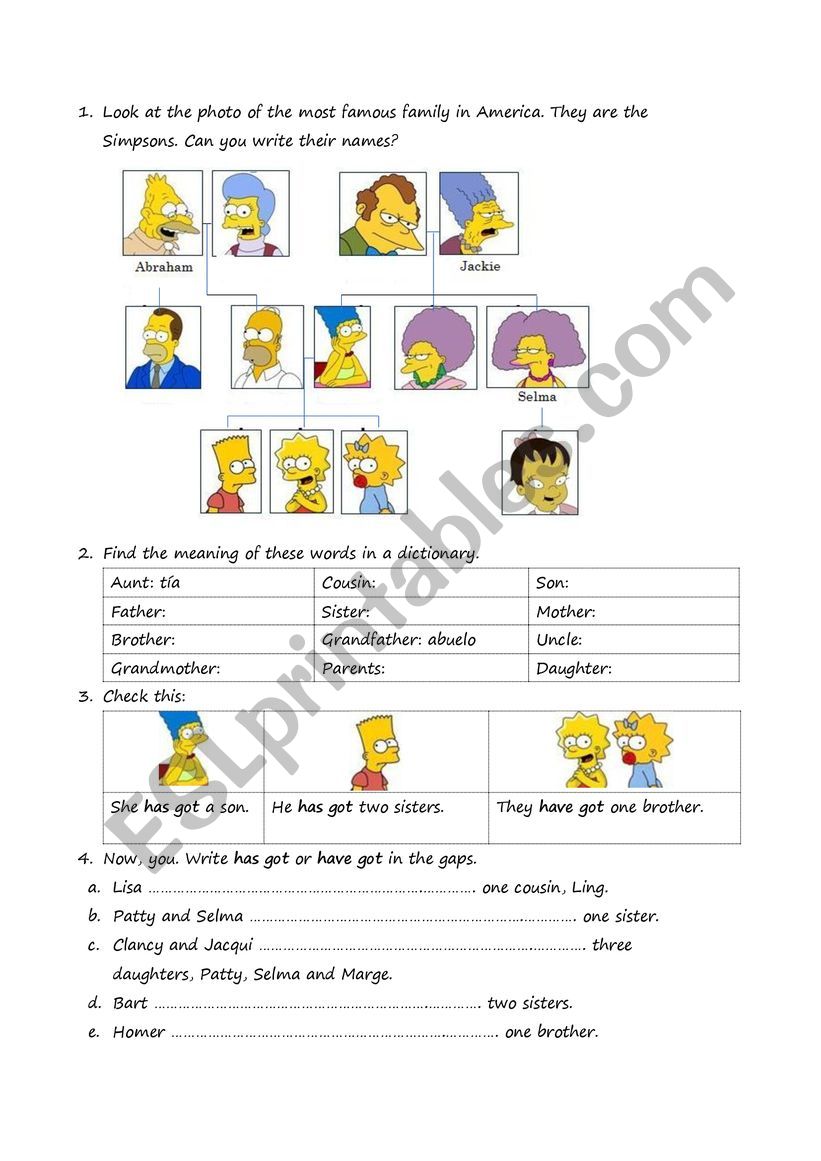 The Simpsons worksheet