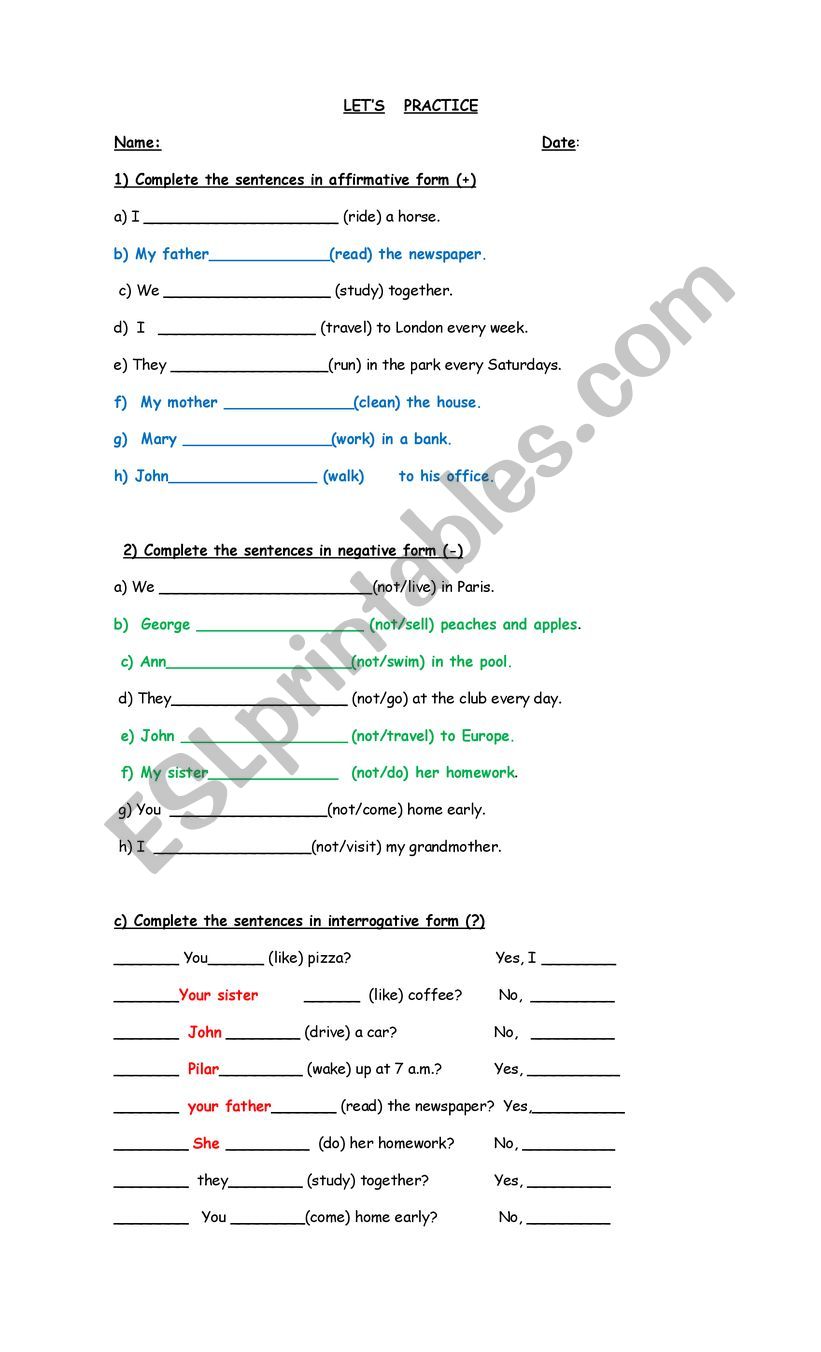 Simple Present worksheet