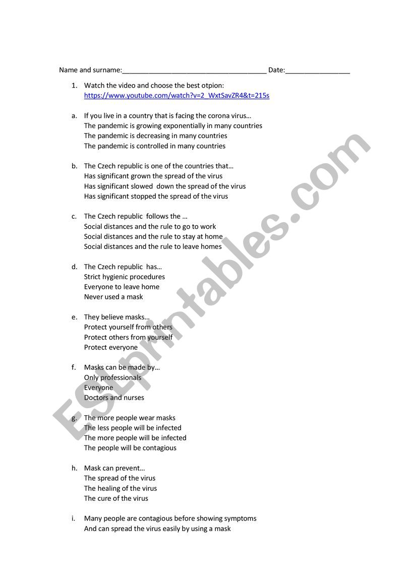Covid 19 worksheet