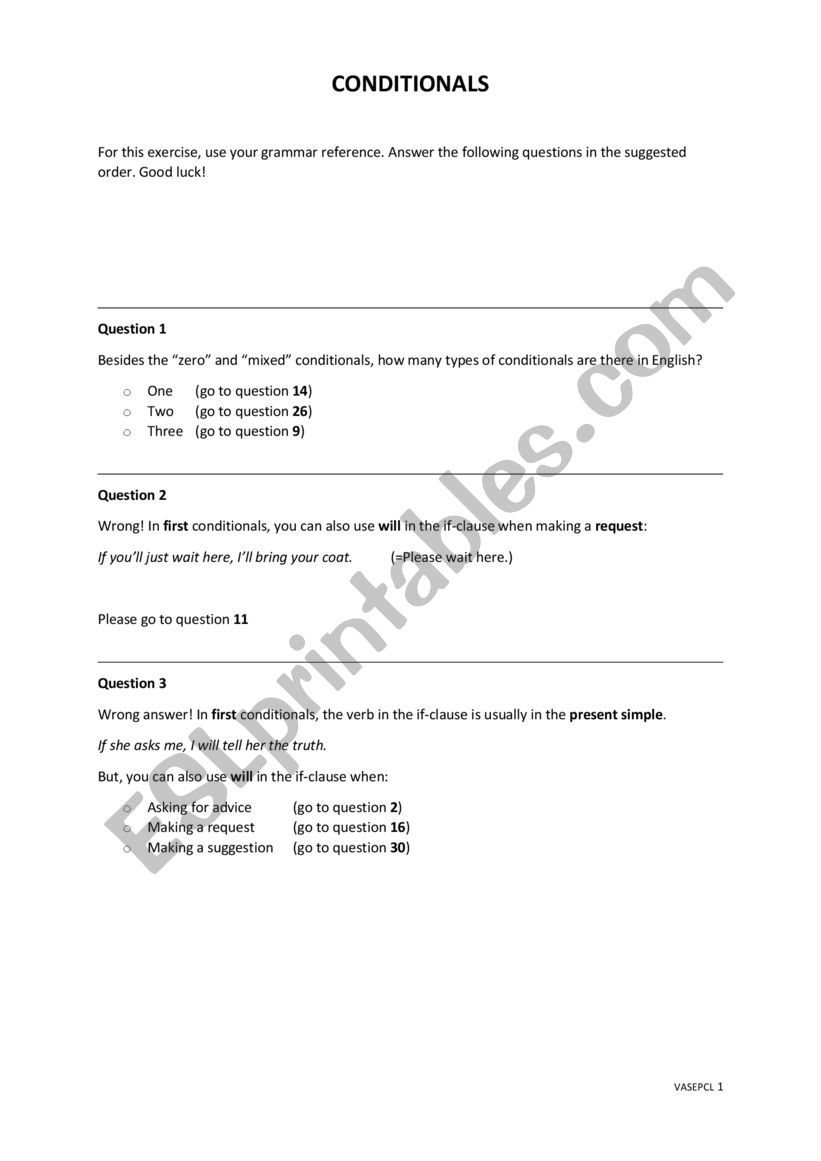 Conditionals fun quiz worksheet