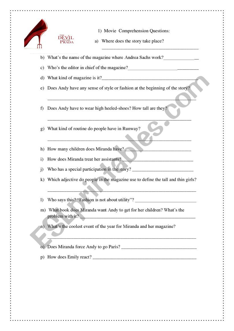 The Devil wears prada worksheet