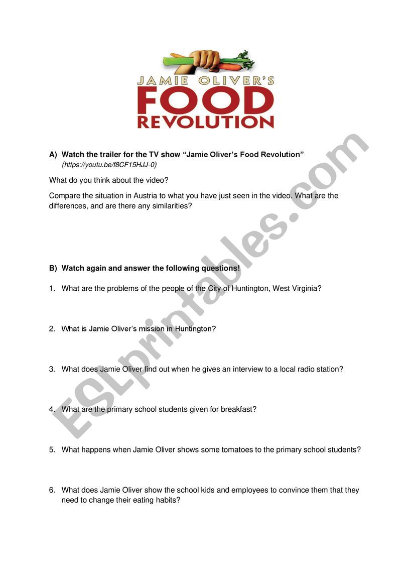jamie oliver food revolution worksheet