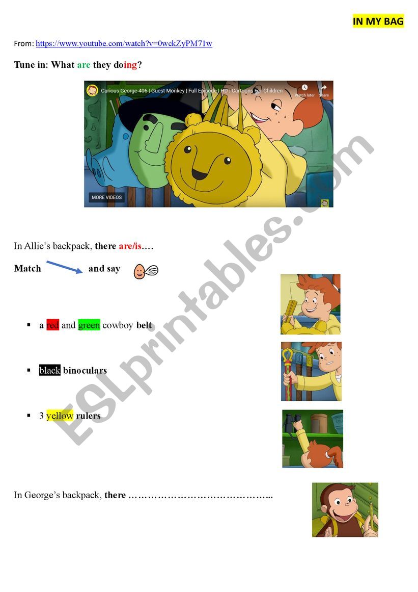 In My Bag_Curious George worksheet
