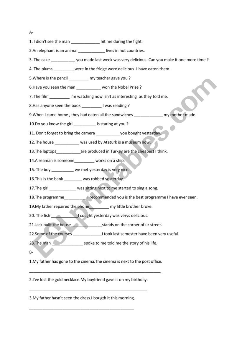 Relative clause worksheet