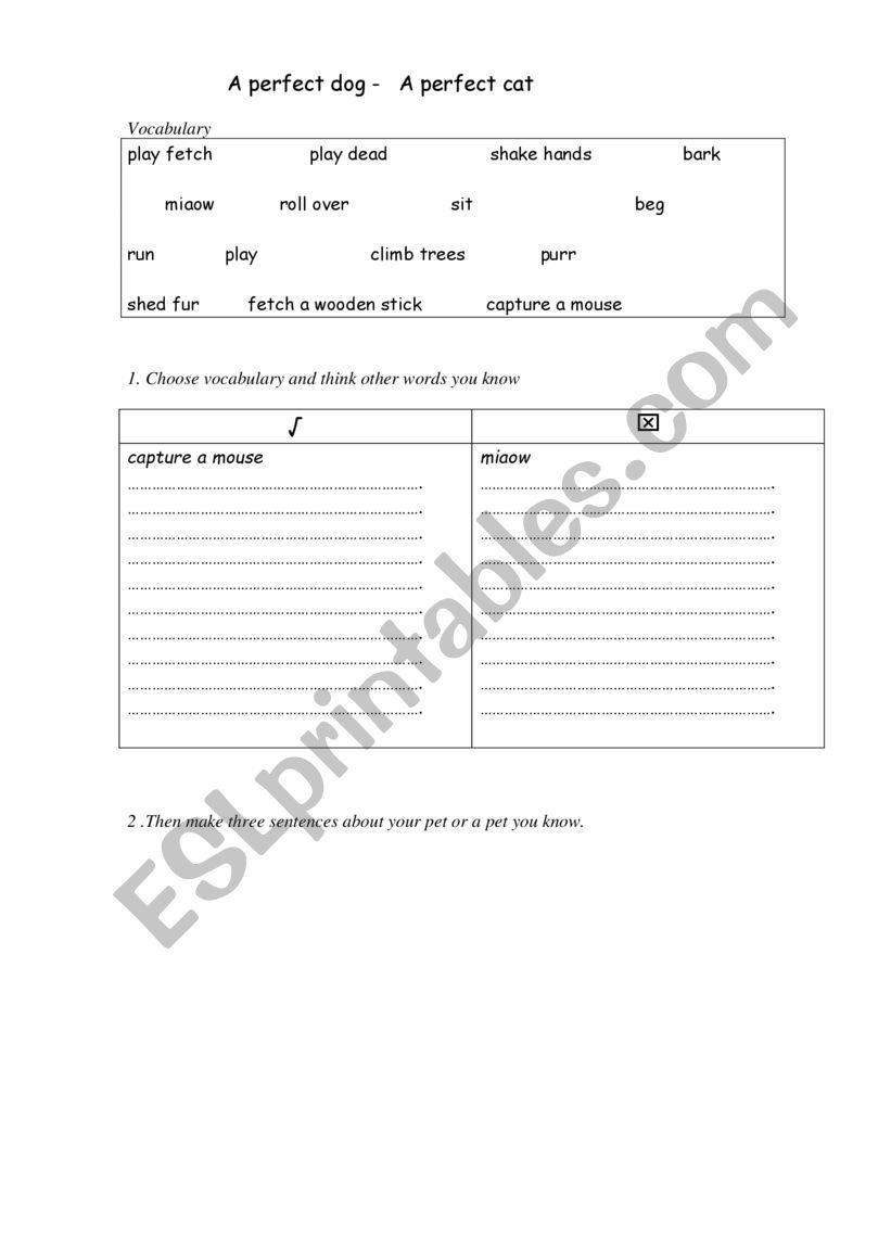 My perfect pet worksheet