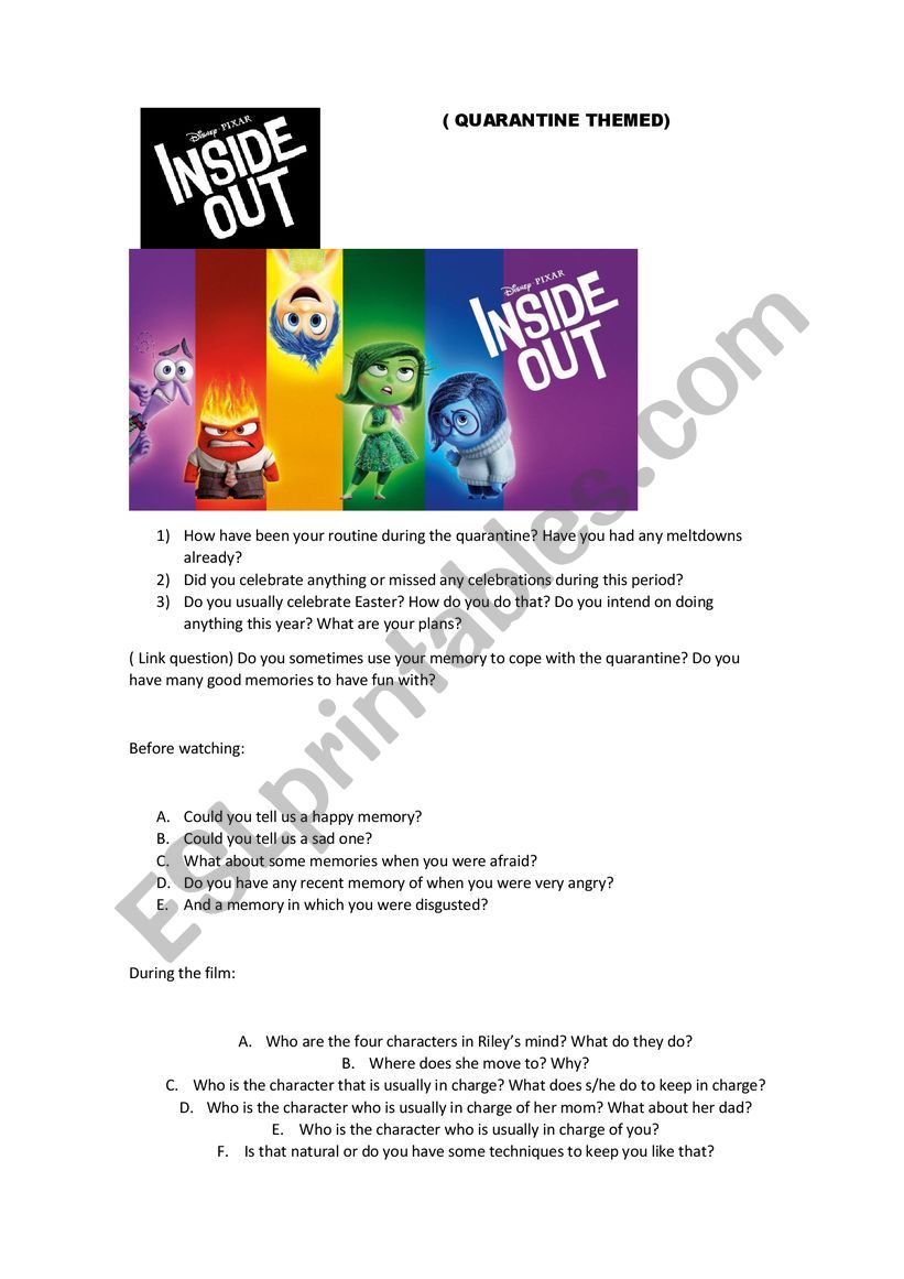 Inside out - Quarentine worksheet