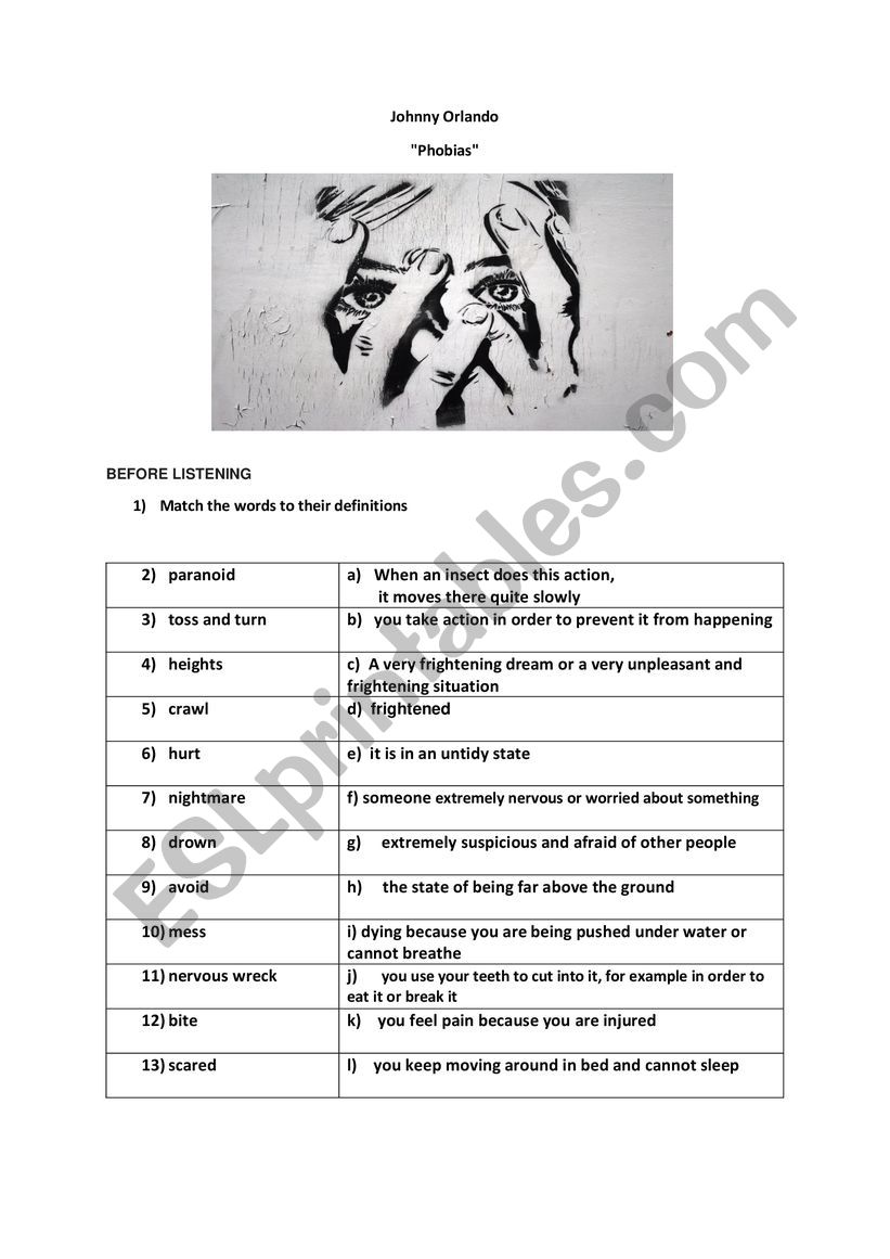 Phobias worksheet