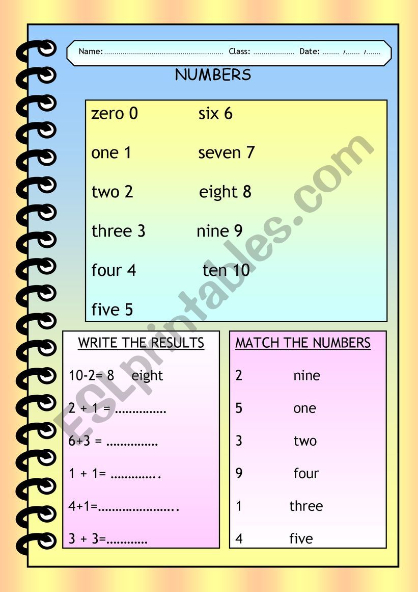 Numbers Elementary worksheet