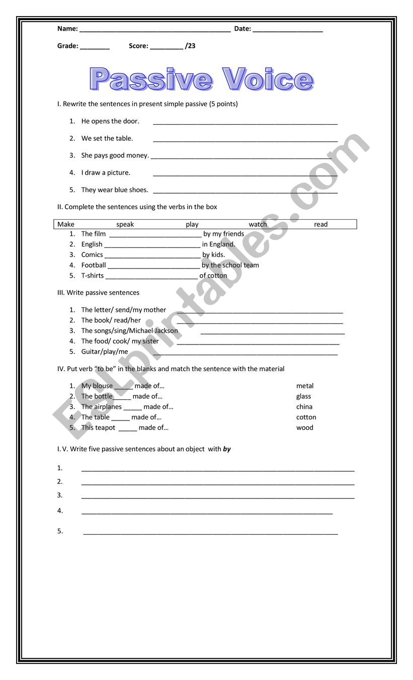 Passive voice  worksheet