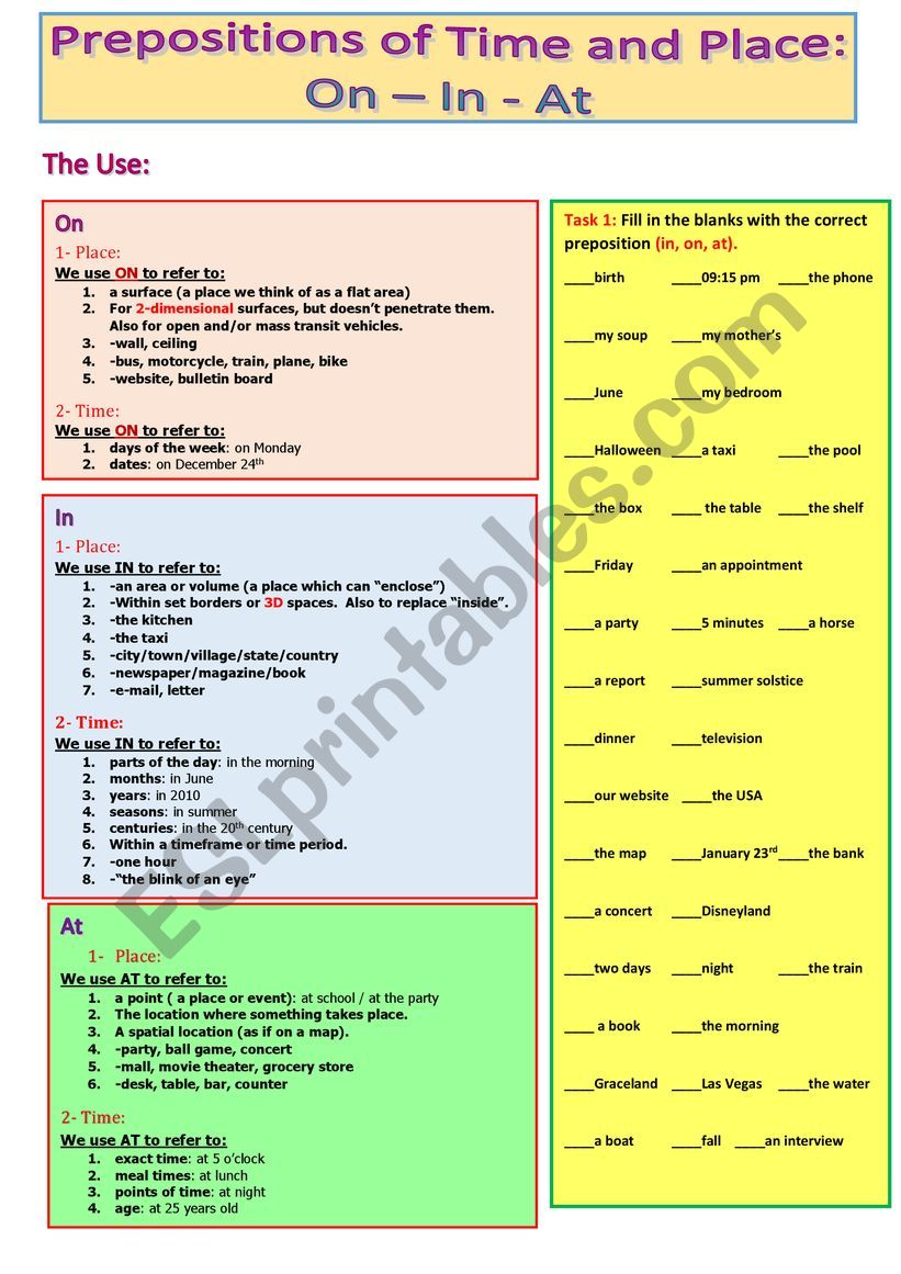 Prepositions of Place and Time (On, In, At)