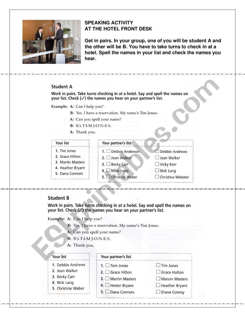 Speaking Spelling Names - Checking in at the hotel