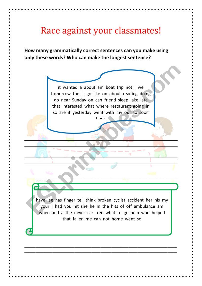 Sentence Race worksheet