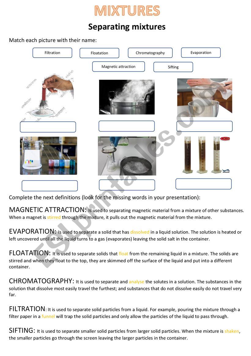 Mixtures worksheet