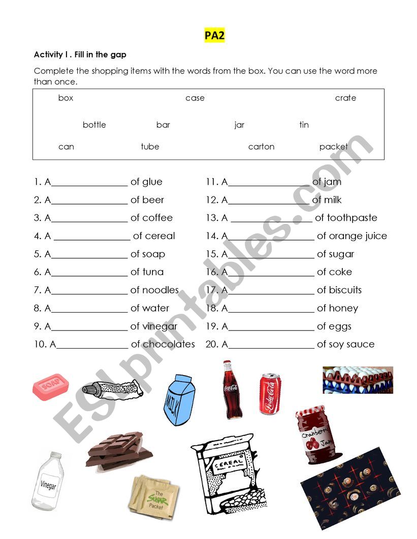 all about shopping worksheet