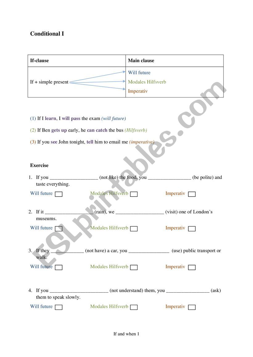 Conditional type 1 worksheet
