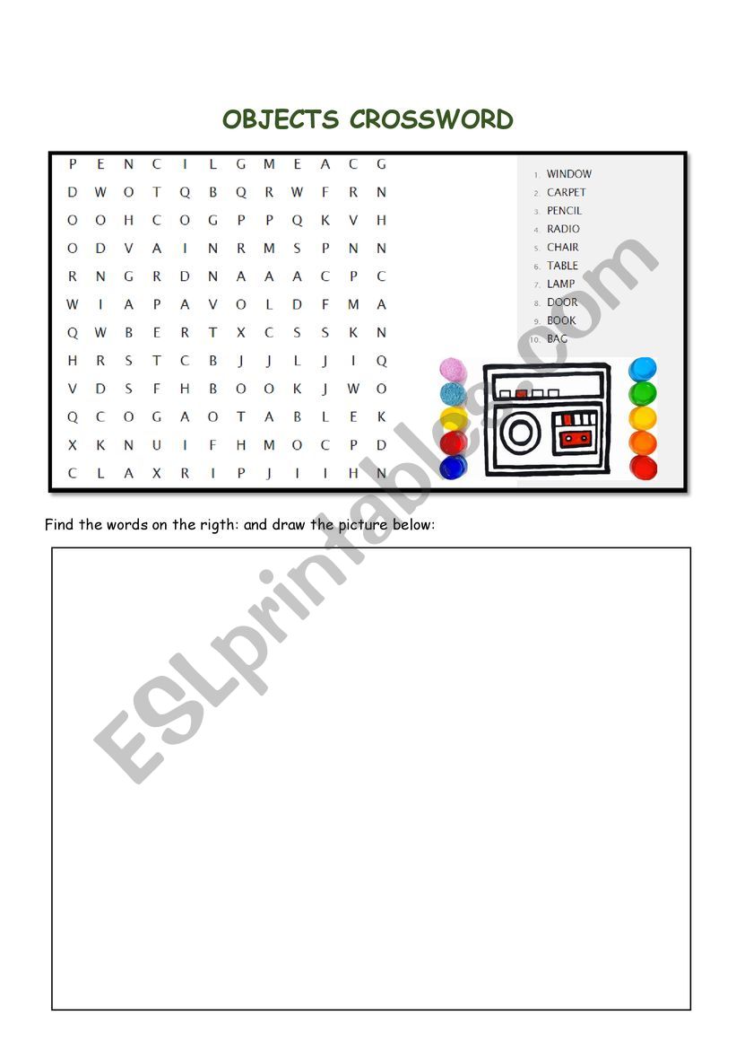 OBJECTS CROSSWORD worksheet