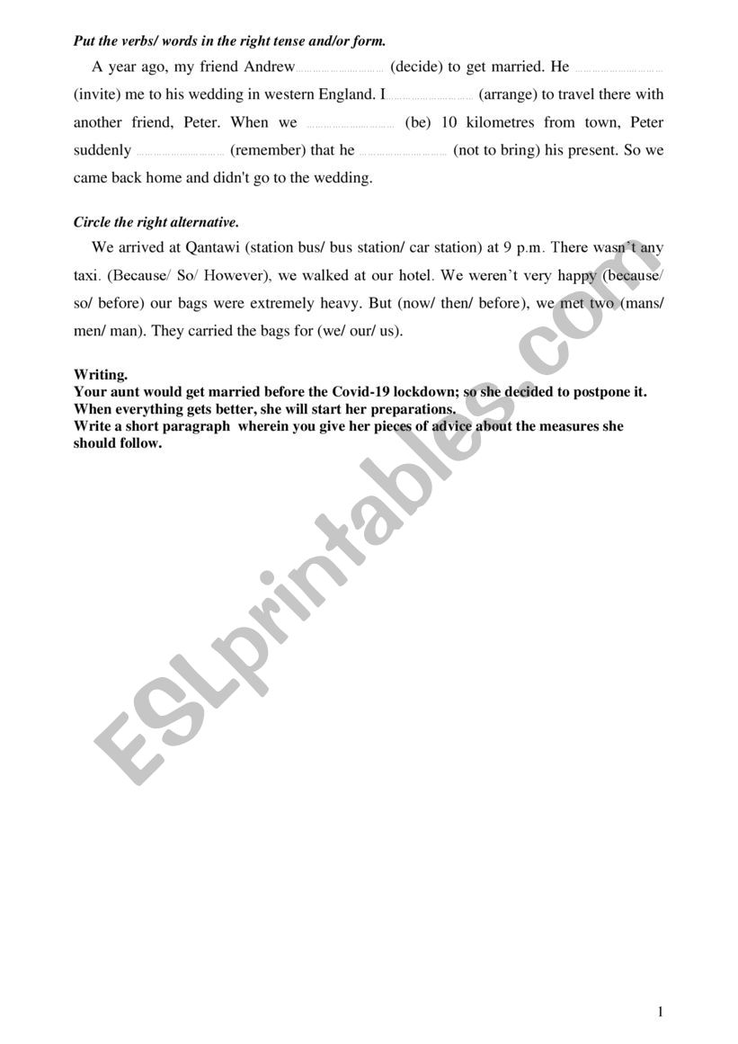 Wedding during Covid-19 worksheet