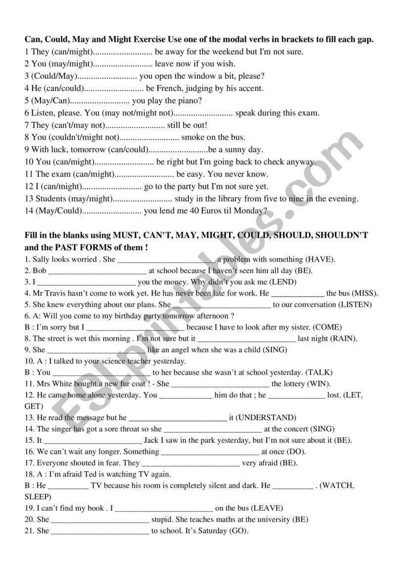might/could worksheet