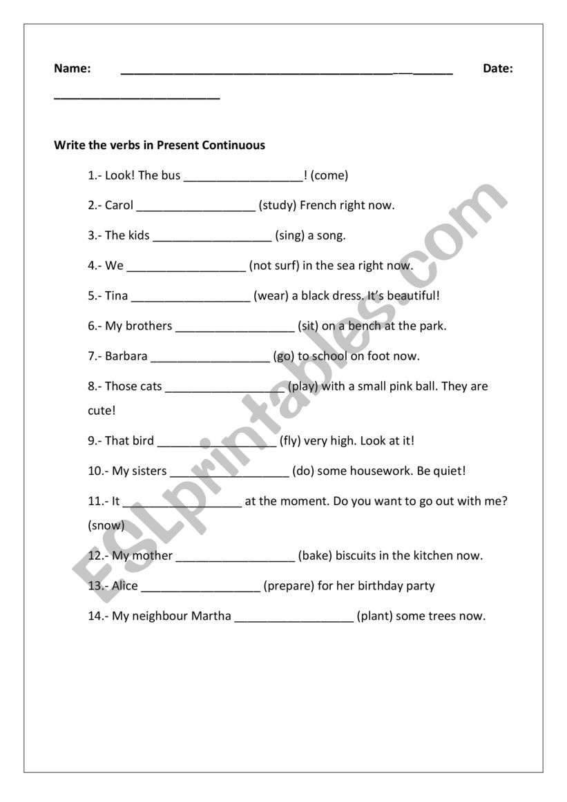 Present Continuous worksheet