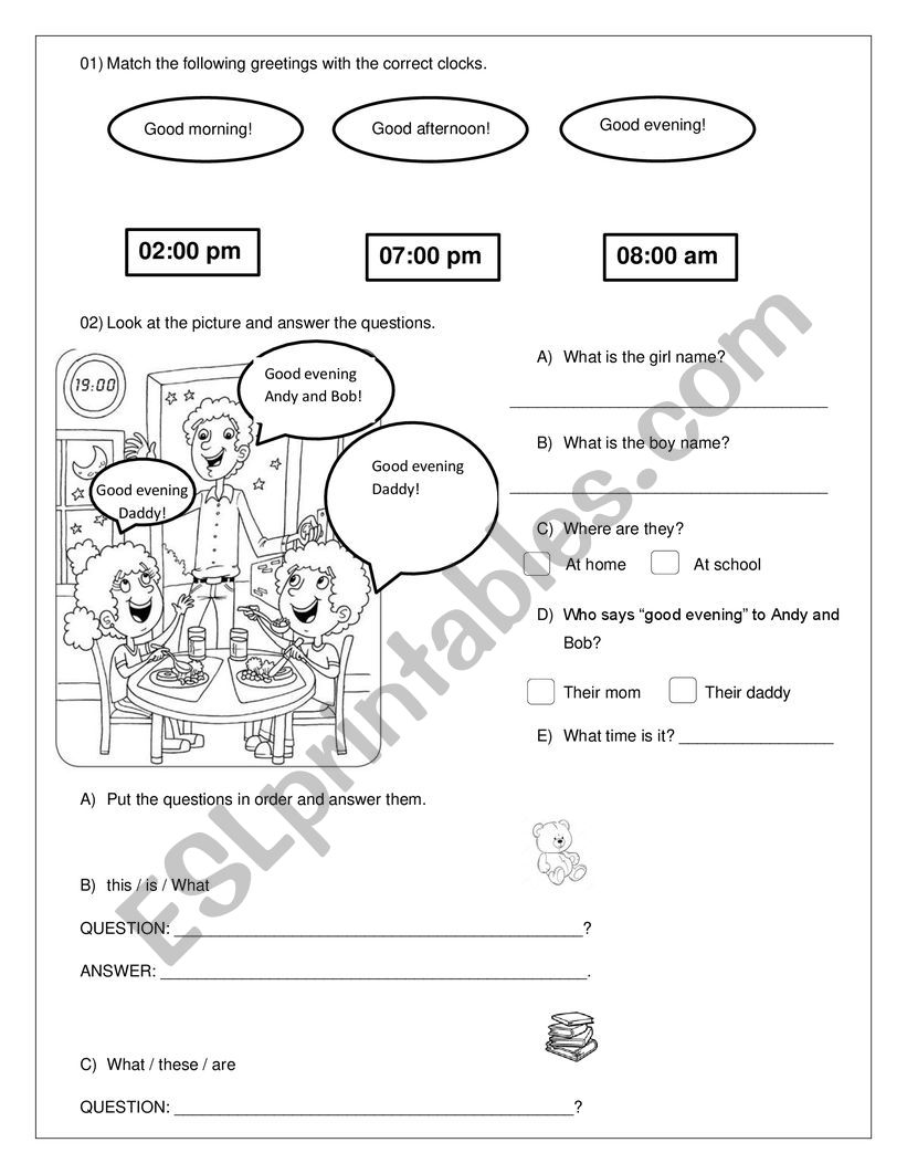 Parts of the day  worksheet