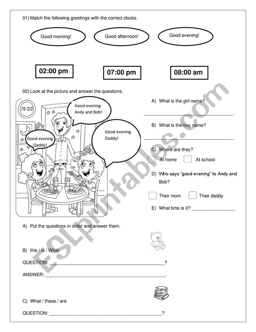 Parts of the day  worksheet